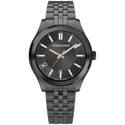 Salvatore Mens Swiss Classic Black Ion-Plated Stainless Steel Bracelet Watch 42mm