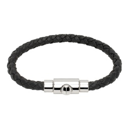 Black Braided Leather Bracelet 241270M142007