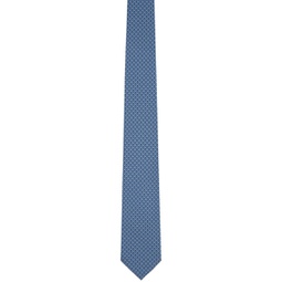 Navy Gancini Print Silk Tie 241270M158015