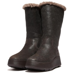 FitFlop F-Mode Roll-Down Shearling Flatform Calf Boots