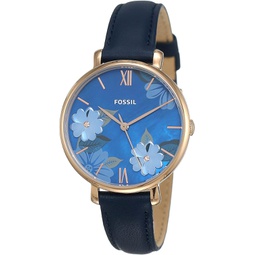 Fossil Womens Jacqueline Quartz Stainless Steel and Leather Three-Hand Watch, Color: Rose Gold, Navy (Model: ES4673)