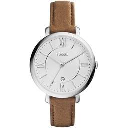 Fossil Womens Jacqueline Quartz Stainless Steel and Leather Watch, Color: Silver, Light Brown (Model: ES3708)