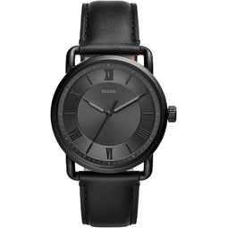 Fossil Mens Copeland Quartz Stainless Steel and Leather Three-Hand Watch, Color: Black (Model: FS5665)