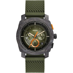 Fossil Mens Machine Chrono Quartz Stainless Steel and Silicone Chronograph Watch, Color: Carbon, Olive (Model: FS5872)