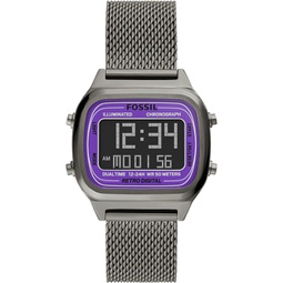 Fossil Mens Retro Digital Stainless Steel and Mesh LCD Watch, Color: Smoke, Smoke (Model: FS5888)