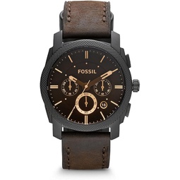 Fossil Mens Machine Chrono Quartz Leather Chronograph Watch, Color: Black, Brown (Model: FS4656)