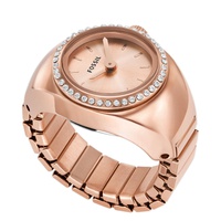 Womens Watch Ring Two-Hand Rose Gold-Tone Stainless Steel 15mm