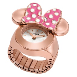 Womens Disney x Fossil Limited Edition Two-Hand Rose Gold-Tone Stainless Steel Watch Ring 16mm