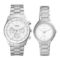 mens his and hers multifunction, stainless steel watch