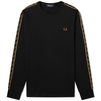 Fred Perry Long Sleeve Contrast Taped Ringer T-Shirt Black & Warm Stone