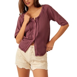 Womens Daisy Scoop-Neck Snap-Front Top