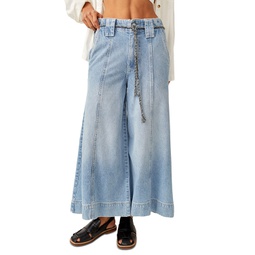 Womens Sheer Luck Cropped Wide-Leg Jeans