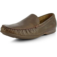 Frye Lewis Venetian Loafers for Men Hand-Crafted with Antique Pull-Up Leather with Moccasin Construction, Full Rubber Outsole, and Modified Heel  ¾” Heel Height