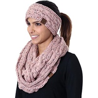 Funky Junque Cable Knit Fuzzy Lined Headwrap with Matching Infinity Scarf