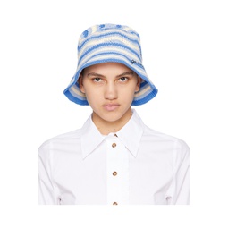 Blue   Off White Embroidered Bucket Hat 241144F015010