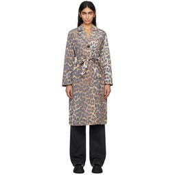 Brown Leopard Trench Coat 241144F059003