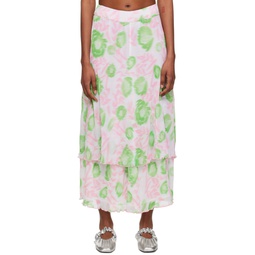 Pink   Green Layered Midi Skirt 231144F092015