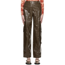 Brown Patent Faux Leather Trousers 231144F087008