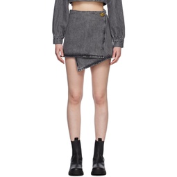 Gray Wrap Denim Miniskirt 231144F090014