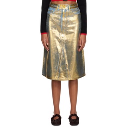 Blue   Gold Foil Coated Denim Midi Skirt 241144F092000