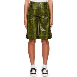 Green Three Pocket Faux Leather Shorts 232144F088008