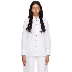 White Ruffle Long Sleeve Shirt 231144F109005