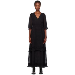 Black Pleated Maxi Dress 232144F055026