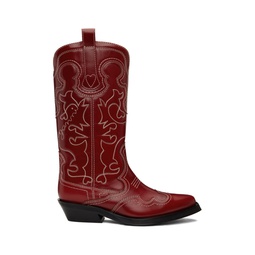 Red Mid Shaft Embroidered Western Boots 241144F114005