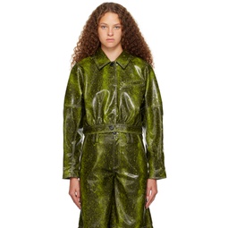 Green Snake Faux Leather Jacket 232144F063004