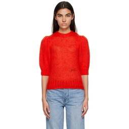 Red Embroidered Sweater 231144F096020