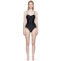 Black Ruched One Piece Swimsuit 222144F103005