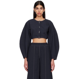 Navy Shaped Cropped Blouse 231144F107019
