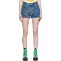 Blue Embroidered Shorts 222144F088007