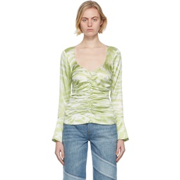 Green   White Silk Blouse 221144F107003