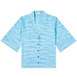 GANNI Printed Cotton Shirt Ethereal Blue