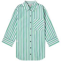 Ganni Stripe Cotton Shirt Creme De Menthe