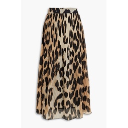 Leopard-print plisse-chiffon midi skirt
