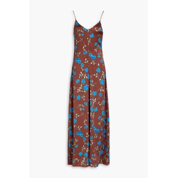 Floral-print stretch-silk satin maxi slip dress