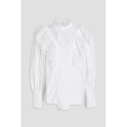 Macrame-trimmed cotton-poplin blouse