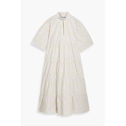 Tiered floral-print cotton-poplin midi dress