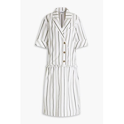 Gathered striped cotton-poplin midi shirt dress