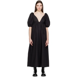 Black V-Neck Maxi Dress 241144F055014