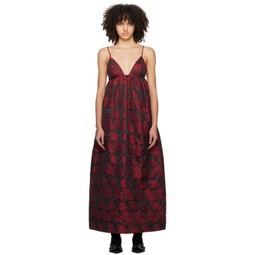 Black & Red Botanical Jacquard Maxi Dress 241144F055004