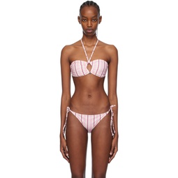 White & Pink Striped Bikini Top 241144F105003