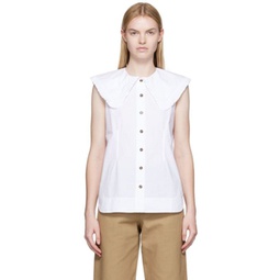 White Poplin Sleeveless Shirt 222144F109000