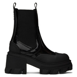 Black Cleated Heeled Mid Chelsea Boots 241144F113008