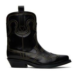 Black Low Shaft Embroidered Western Boots 241144F113007