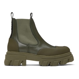Khaki Cleated Low Chelsea Boots 232144F113013