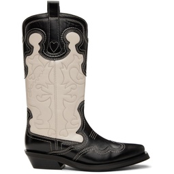 Black & Off-White Embroidered Western Boots 232144F114019