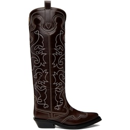 Burgundy Embroidered Western Boots 232144F115000